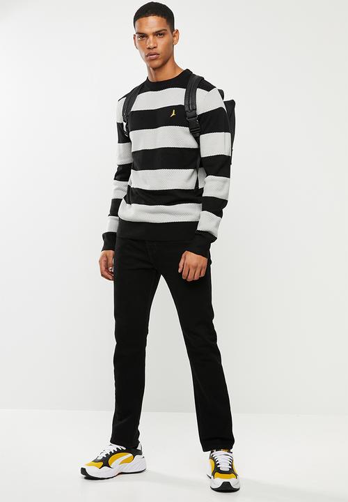 Brave Soul - Tamson stripe crew knitwear - black & grey 