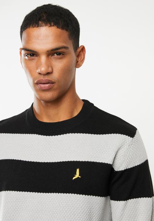 Brave Soul - Tamson stripe crew knitwear - black & grey 