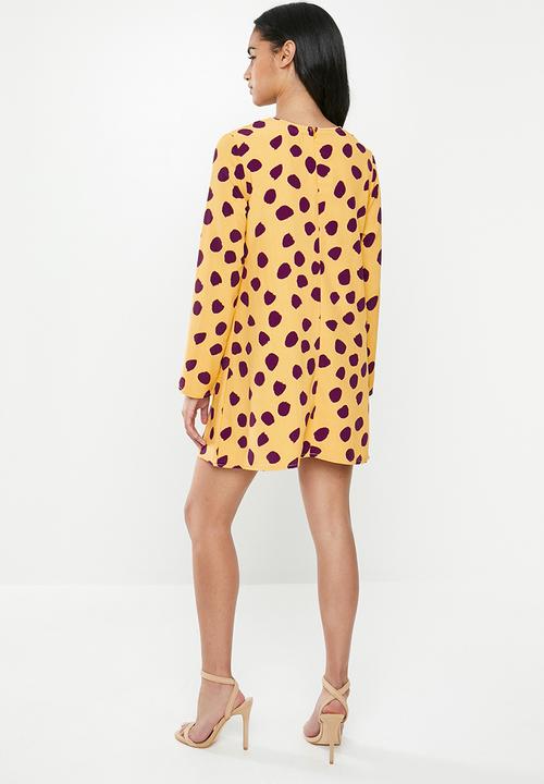 Glamorous - Petite messy spot tunic - yellow & purple 