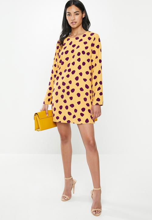 Glamorous - Petite messy spot tunic - yellow & purple 
