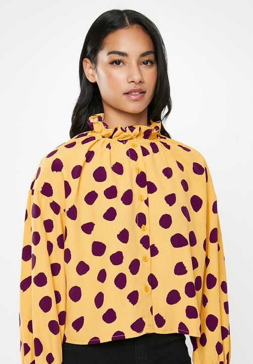 Glamorous - Petite spot blouse - yellow & purple 