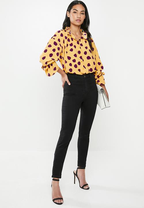 Glamorous - Petite spot blouse - yellow & purple 