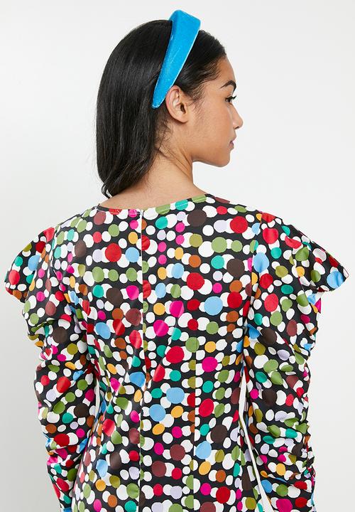 Glamorous - Petite scatter spot mini with puff sleeve - multi 