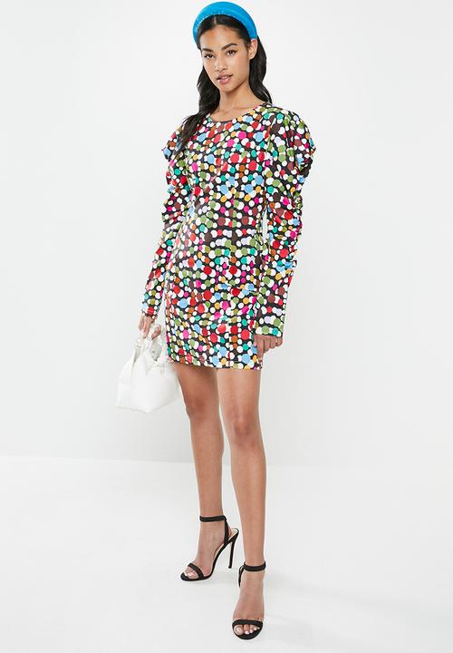 Glamorous - Petite scatter spot mini with puff sleeve - multi 