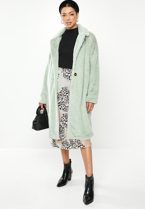 Missguided - Faux fur oversized coat - green