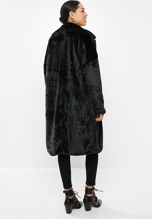 Missguided - Tortoise button faux fur crombie - black