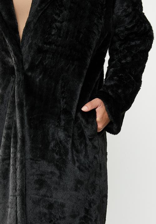 Missguided - Tortoise button faux fur crombie - black