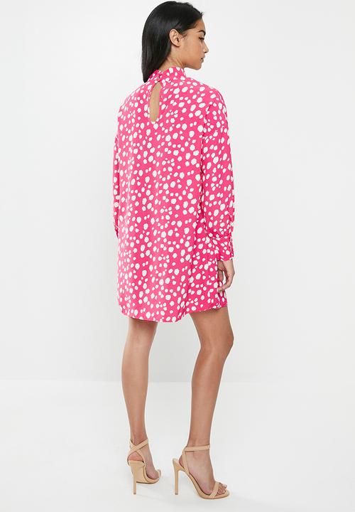 Glamorous - Petite spot leopard tunic - pink & white 