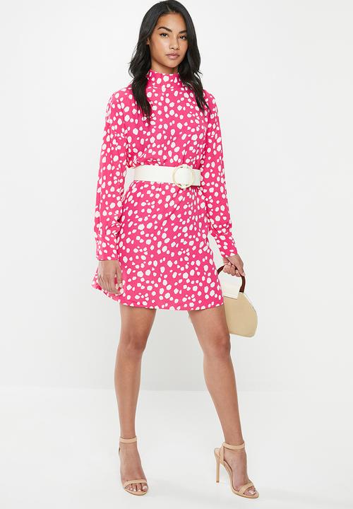 Glamorous - Petite spot leopard tunic - pink & white 