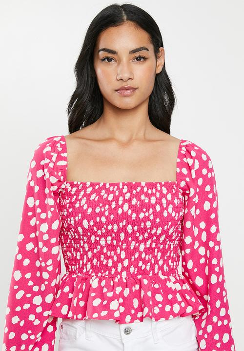 Glamorous - Petite square neck blouse - pink & white 