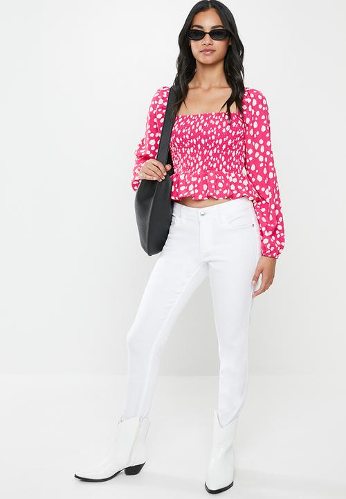 Glamorous - Petite square neck blouse - pink & white 