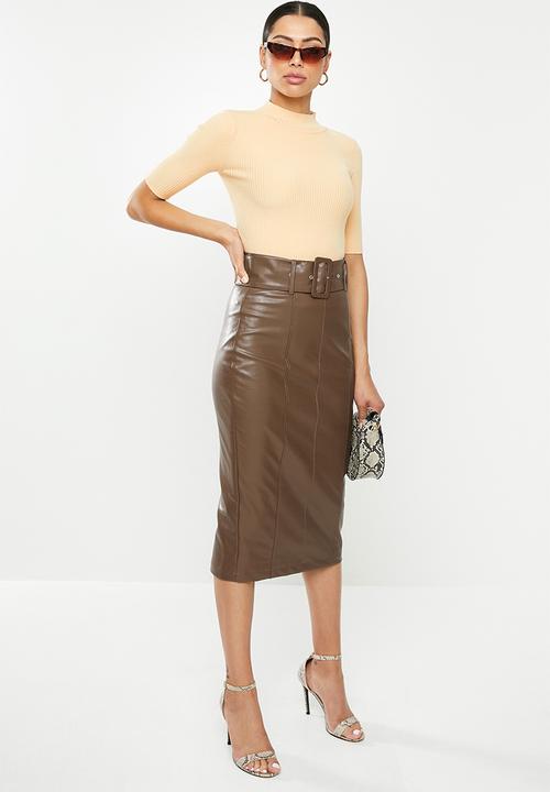 Glamorous - Brown pu 3/4 skirt - brown