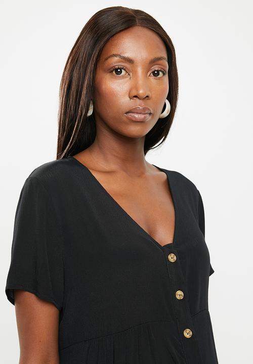 Cotton On - Maternity woven button front short sleeve midi dress - black