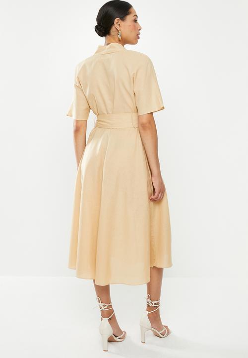 Glamorous - Tie belted wrap dress - stone