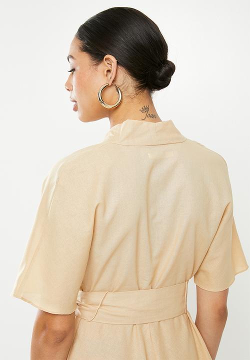 Glamorous - Tie belted wrap dress - stone
