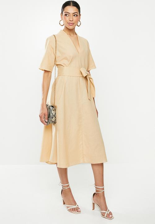 Glamorous - Tie belted wrap dress - stone