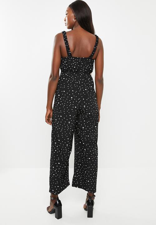 Glamorous - Maternity messy spot spaghetti strap jumpsuit - black & white
