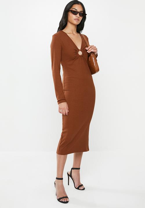 Glamorous - Petite bodycon midi  - brown