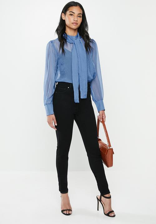 Glamorous - Petite kitty bow blouse - blue
