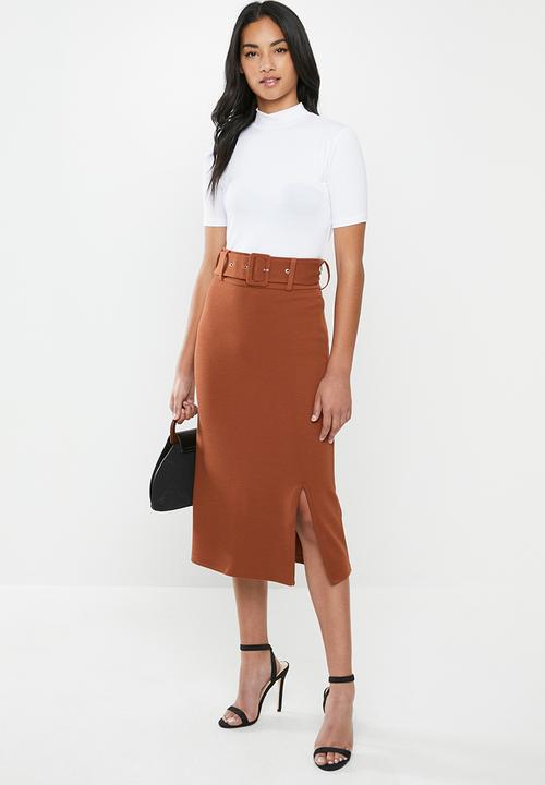 Glamorous - Petite belted pencil skirt - rust