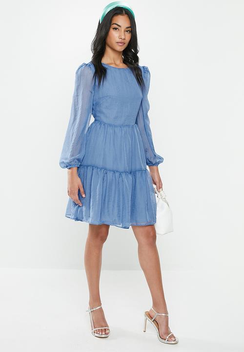 Glamorous - Petite sheer sleeve tiered - blue