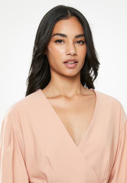 Glamorous - Petite long sleeve belted dress - pink 