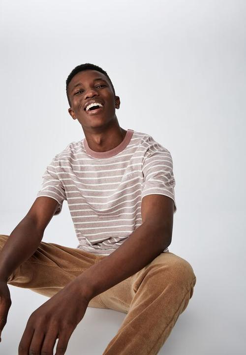 Cotton On - Graduate stripe tee - dirty mauve & white 