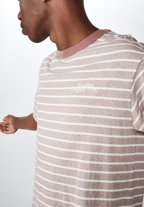 Cotton On - Graduate stripe tee - dirty mauve & white 