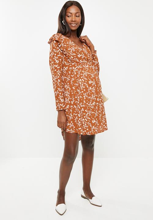 Cotton On - Maternity cross front babydoll dress millie floral - dark ginger