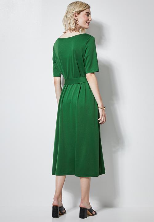 Superbalist - Fit & flare belted dress - green