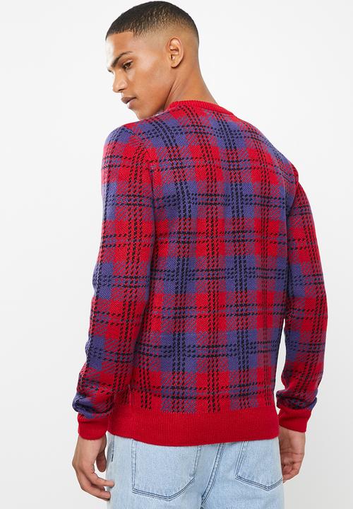 Brave Soul - Rainsford check crew knitwear - multi