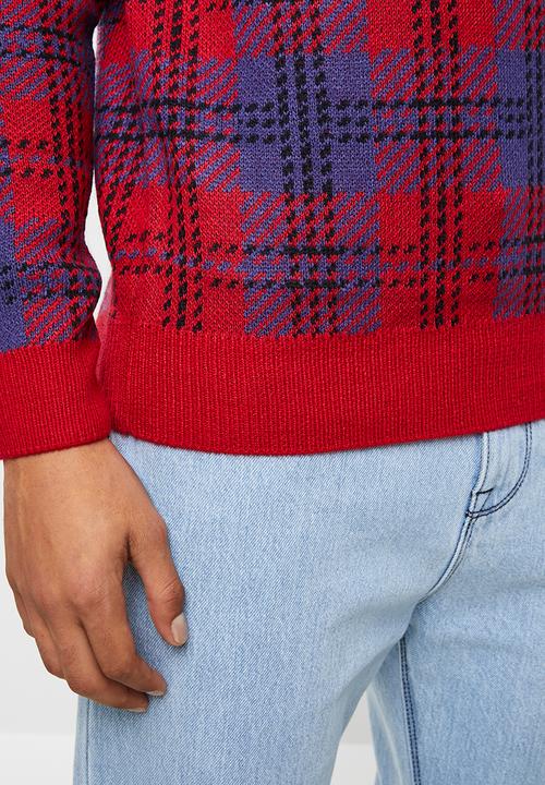 Brave Soul - Rainsford check crew knitwear - multi