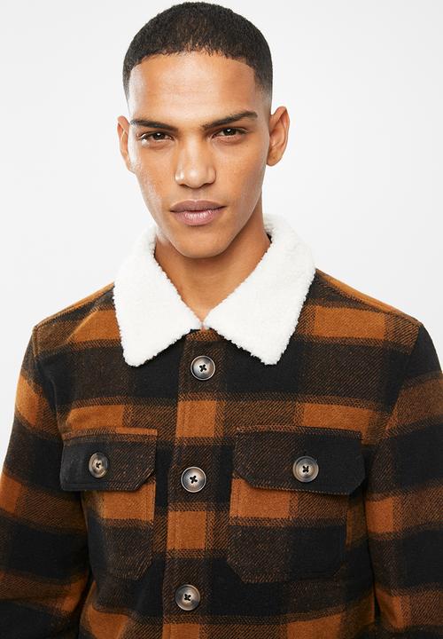 Brave Soul - Augustus checked jacket - black & brown