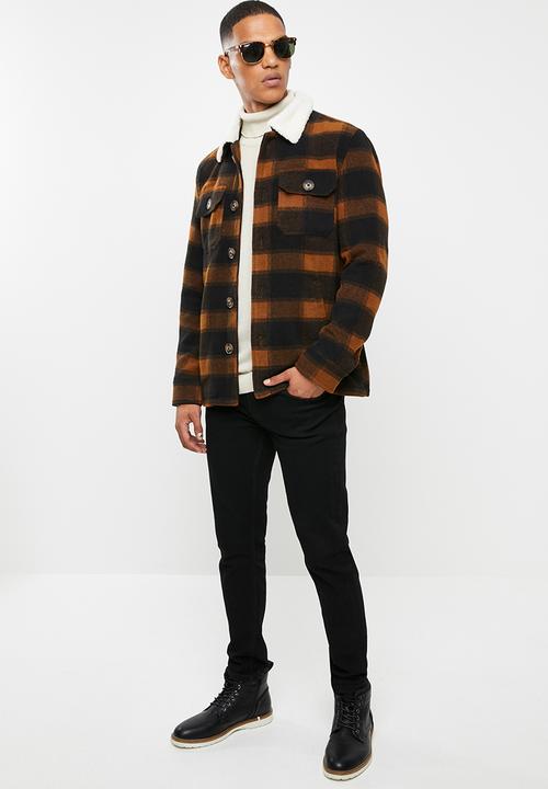 Brave Soul - Augustus checked jacket - black & brown