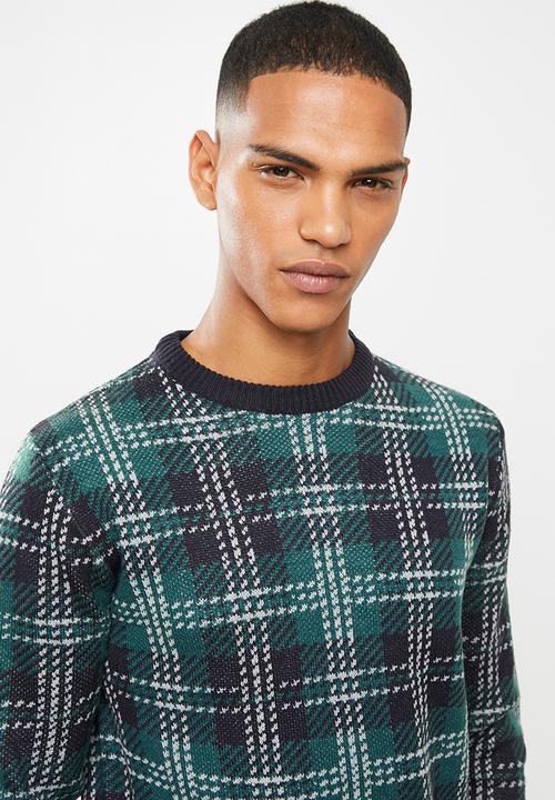 Brave Soul - Rainsford check crew knitwear - multi 
