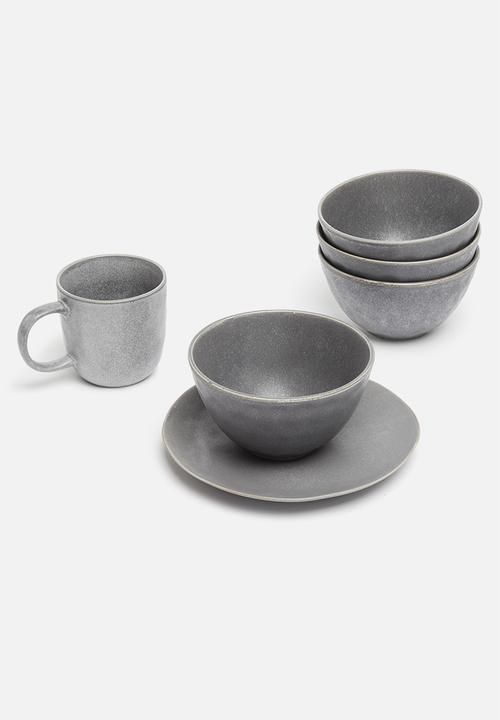 Excellent Houseware - Stoneware side plate set of 4 - dark grey