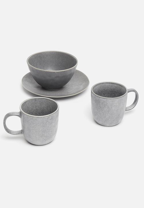 Excellent Houseware - Stoneware mug set of 6 - dark grey