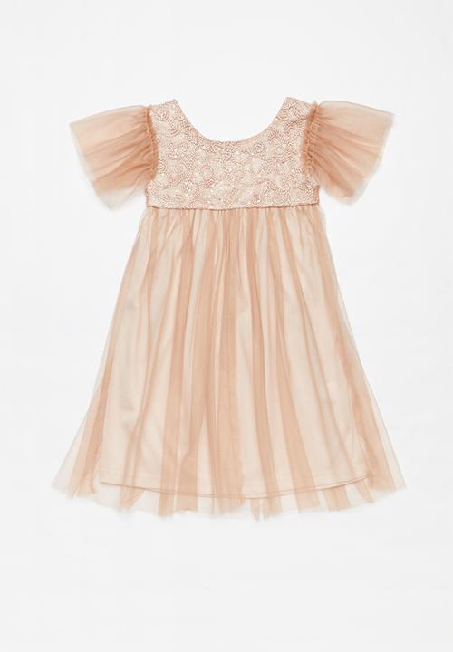 Superbalist Kids - Flutter sleeve tulle dress - dusty pink