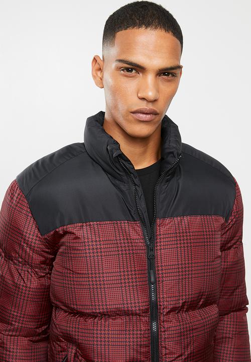 Brave Soul - Cassius printed padded jacket - black & red