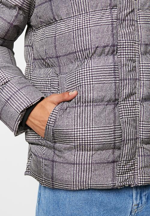 Brave Soul - Stone19 check puffer - black and stone 