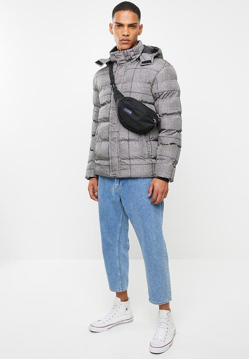 Brave Soul - Stone19 check puffer - black and stone 