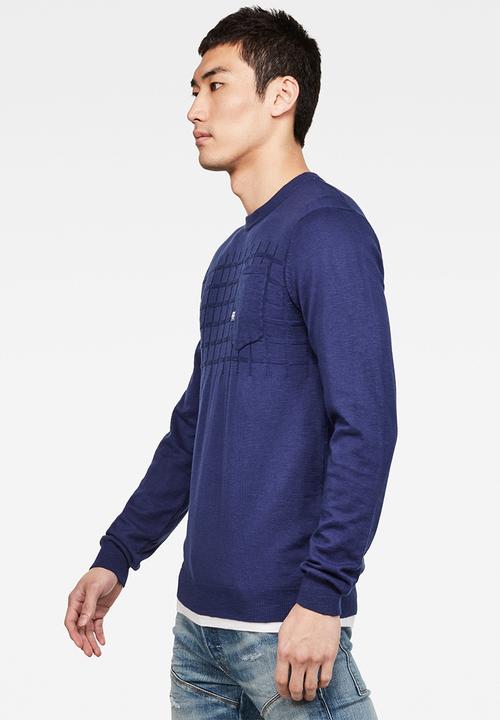 G-STAR - Basic chest pocket knit - blue