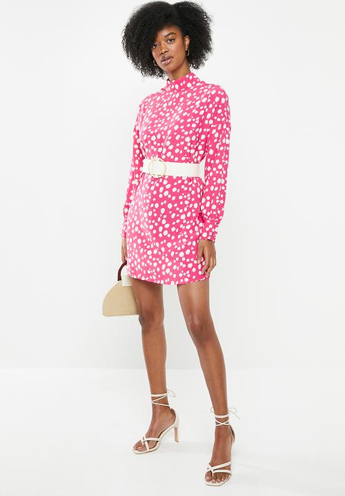 Glamorous - Spot leopard tunic - pink & white