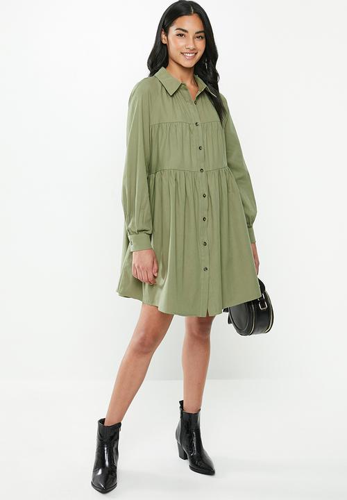 Glamorous - Petite button through babydoll - khaki