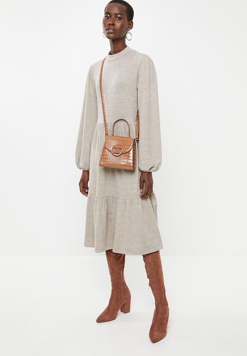MILLA - Knit tiered midi dress - beige