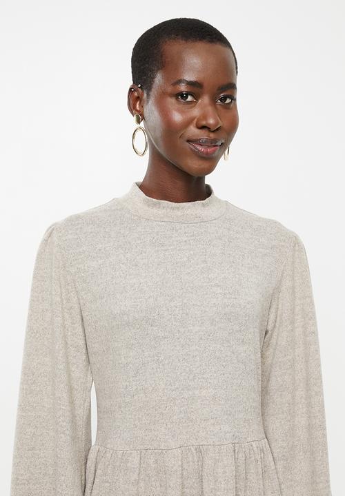 MILLA - Knit tiered midi dress - beige