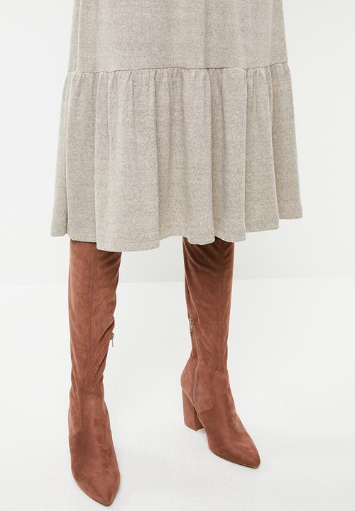 MILLA - Knit tiered midi dress - beige