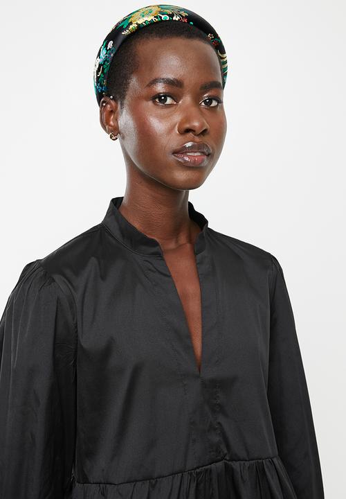 MILLA - Taffeta tiered mini dress - black