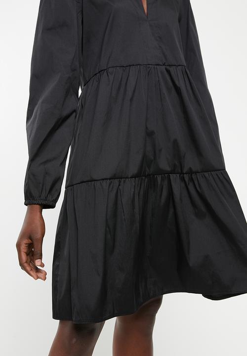 MILLA - Taffeta tiered mini dress - black