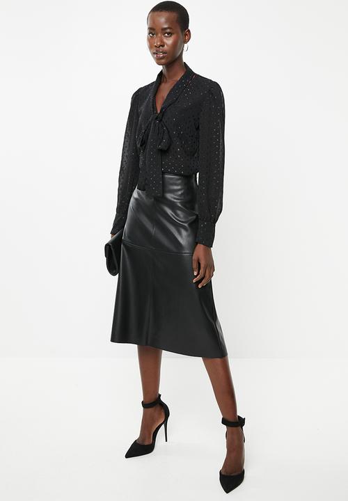 MILLA - Pu a-line midi skirt - black